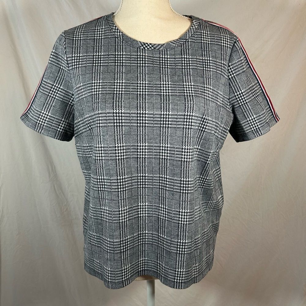Banana Republic Plaid Stripe Knit Short Sleeve Large Petite